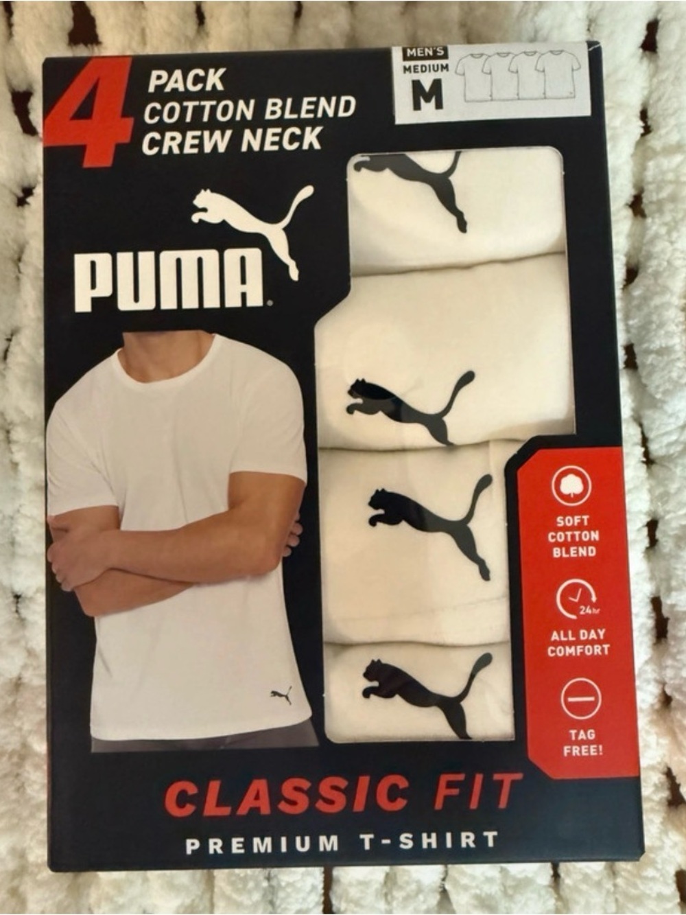 Puma White and Black 4-Pack Cotton Blend Crew Neck T-Shirts